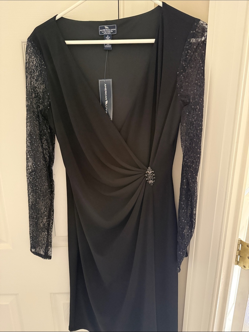 America. Living Long-Sleeve Draped V-Neck Cocktail Dress